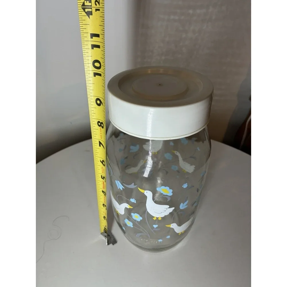 VTG Carlton Glass Jar Canister 2L Geese Blue Flowers Storage /Lid Cottagecore
